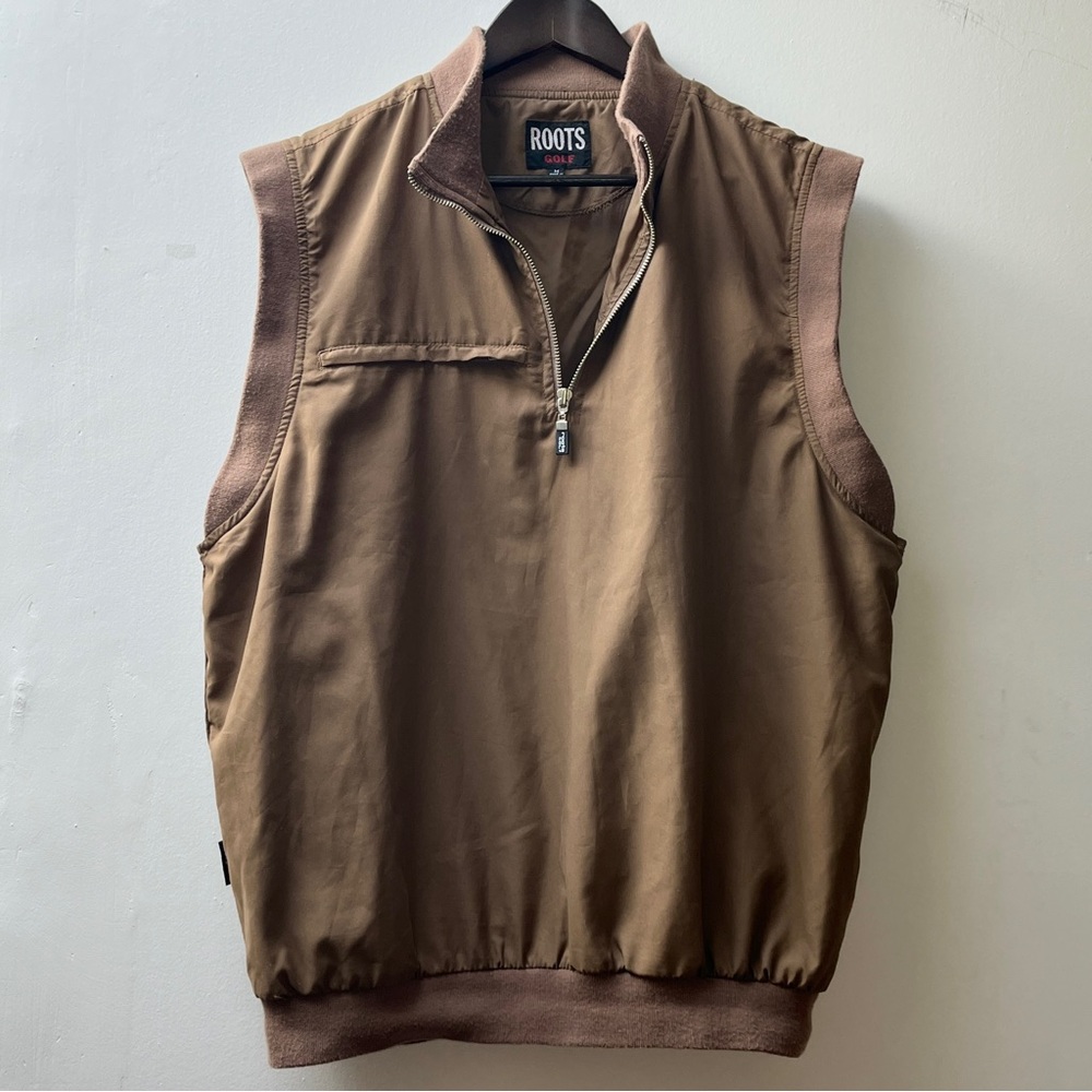 Vintage Roots Golf Men's Brown 1/4 Zip Ribbed Trim Pullover Vest M